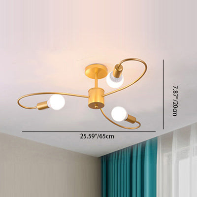 Contemporary Nordic Branch Bend Round Glass Iron 3/6/8 Light Semi-Flush Mount Ceiling Light For Bedroom