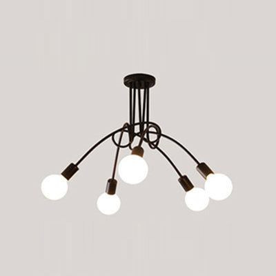 Modern Minimalist Magic Bean Curved Line Glass Iron 5-Light Chandeliers For Living Room