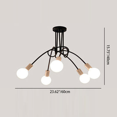 Modern Minimalist Magic Bean Curved Line Glass Iron 5-Light Chandeliers For Living Room