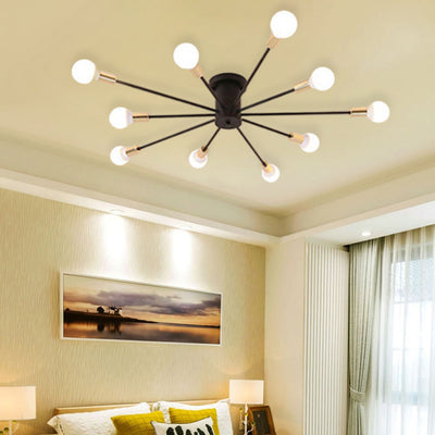 Contemporary Scandinavian Branch Linear Cylinder Glass Iron 6/8/10 Light Semi-Flush Mount Ceiling Light For Bedroom