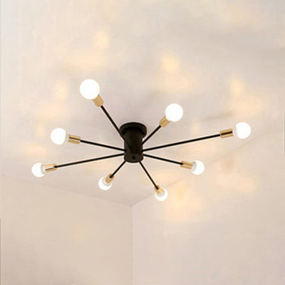 Contemporary Scandinavian Branch Linear Cylinder Glass Iron 6/8/10 Light Semi-Flush Mount Ceiling Light For Bedroom