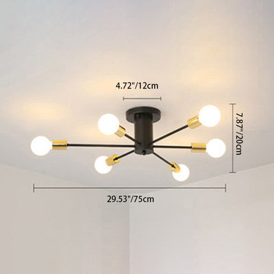 Contemporary Scandinavian Branch Linear Cylinder Glass Iron 6/8/10 Light Semi-Flush Mount Ceiling Light For Bedroom