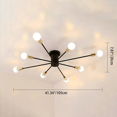 Contemporary Scandinavian Branch Linear Cylinder Glass Iron 6/8/10 Light Semi-Flush Mount Ceiling Light For Bedroom