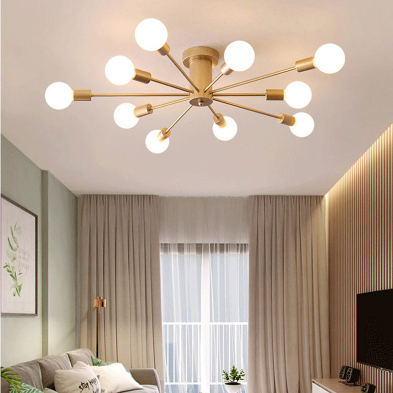 Contemporary Scandinavian Branch Linear Cylinder Glass Iron 6/8/10 Light Semi-Flush Mount Ceiling Light For Bedroom