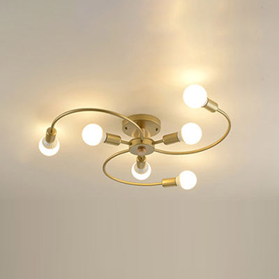 Contemporary Scandinavian Branch Bend Round Iron 6/8 Light Semi-Flush Mount Ceiling Light For Bedroom