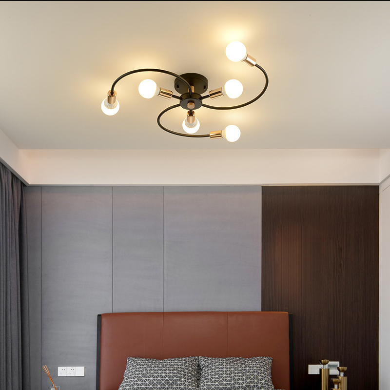 Contemporary Scandinavian Branch Bend Round Iron 6/8 Light Semi-Flush Mount Ceiling Light For Bedroom