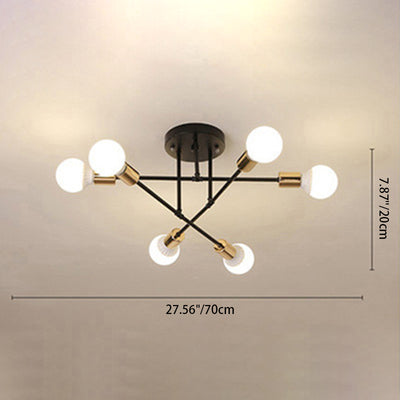 Contemporary Scandinavian Magic Bean Straight Cross Iron 6-Light Semi-Flush Mount Ceiling Light For Bedroom