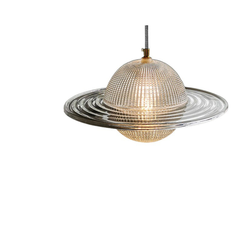 Contemporary Creative Planet Round Glass Iron LED Pendant Light For Bedroom