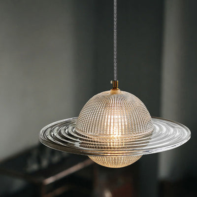 Contemporary Creative Planet Round Glass Iron LED Pendant Light For Bedroom