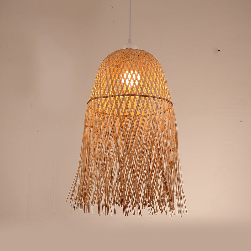 Traditional Chinese Octopus Pot Lid Round Bamboo 1-Light Pendant Light For Living Room