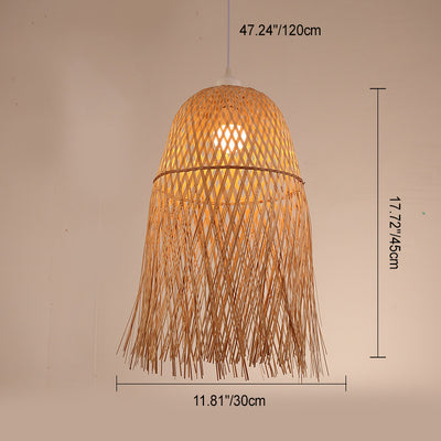 Traditional Chinese Octopus Pot Lid Round Bamboo 1-Light Pendant Light For Living Room