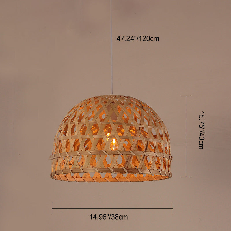 Traditional Chinese Cylinder Octopus Round Bamboo 1-Light Pendant Light For Living Room