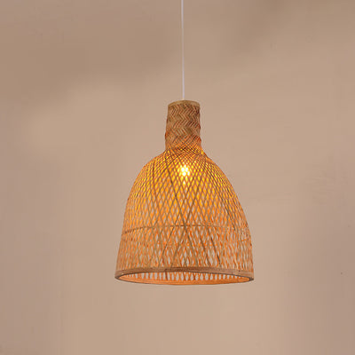 Traditional Chinese Cylinder Octopus Round Bamboo 1-Light Pendant Light For Living Room