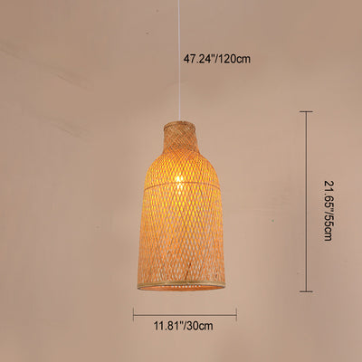 Traditional Chinese Cylinder Octopus Round Bamboo 1-Light Pendant Light For Living Room