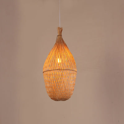 Traditional Chinese Cylinder Octopus Round Bamboo 1-Light Pendant Light For Living Room