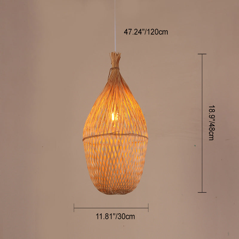 Traditional Chinese Cylinder Octopus Round Bamboo 1-Light Pendant Light For Living Room