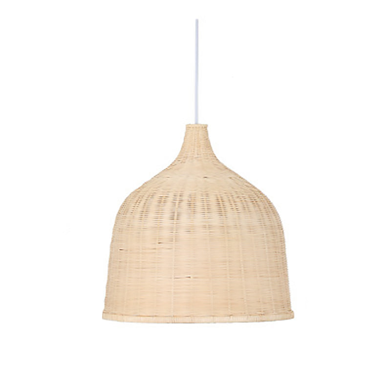 Traditional Chinese Cylinder Round Bamboo 1-Light Pendant Light For Living Room