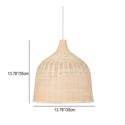 Traditional Chinese Cylinder Round Bamboo 1-Light Pendant Light For Living Room