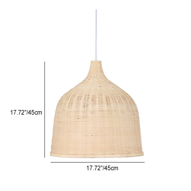 Traditional Chinese Cylinder Round Bamboo 1-Light Pendant Light For Living Room