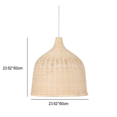 Traditional Chinese Cylinder Round Bamboo 1-Light Pendant Light For Living Room