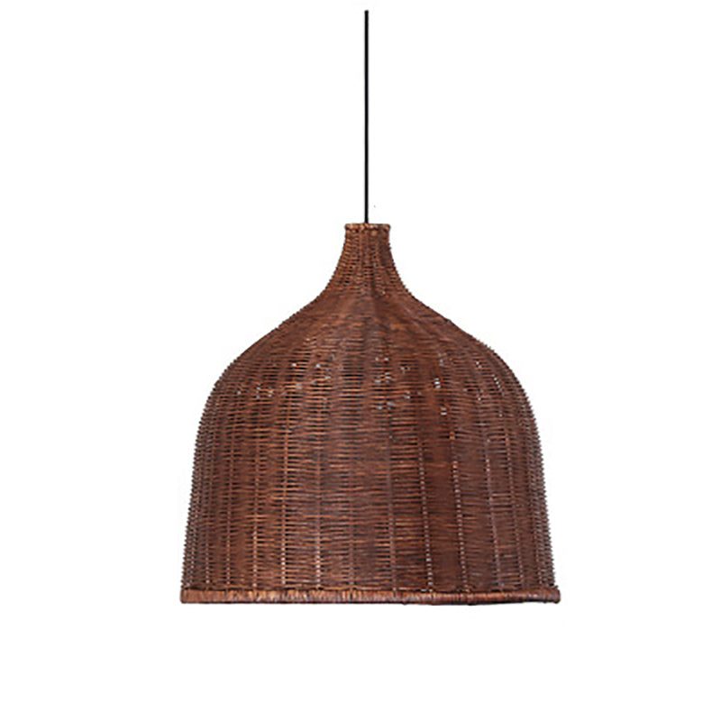 Traditional Chinese Cylinder Round Bamboo 1-Light Pendant Light For Living Room