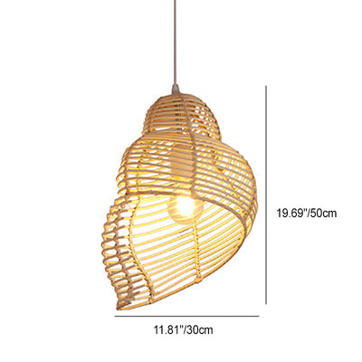 Traditional Chinese Conch Shape Straw Rattan 1-Light Pendant Light For Living Room