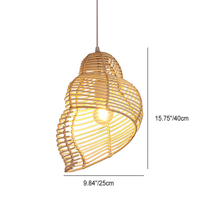 Traditional Chinese Conch Shape Straw Rattan 1-Light Pendant Light For Living Room