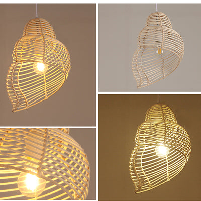 Traditional Chinese Conch Shape Straw Rattan 1-Light Pendant Light For Living Room