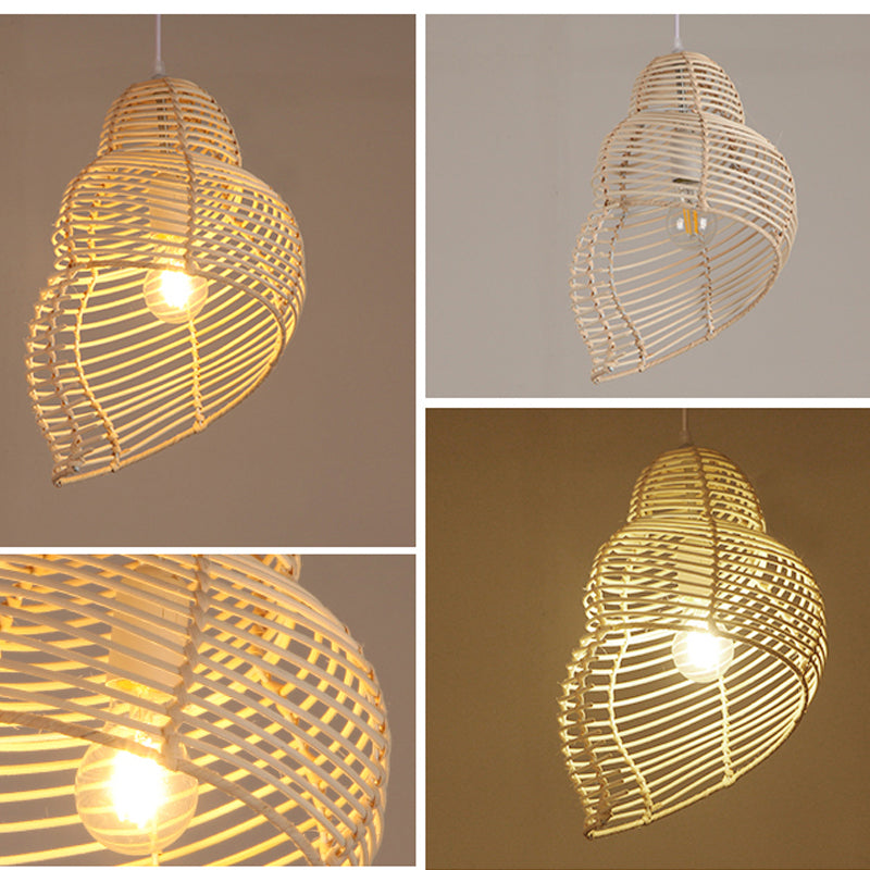 Traditional Chinese Conch Shape Straw Rattan 1-Light Pendant Light For Living Room