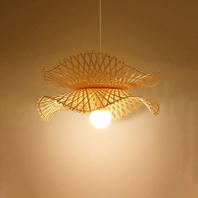 Traditional Chinese Irregular Round Bamboo 1-Light Pendant Light For Living Room