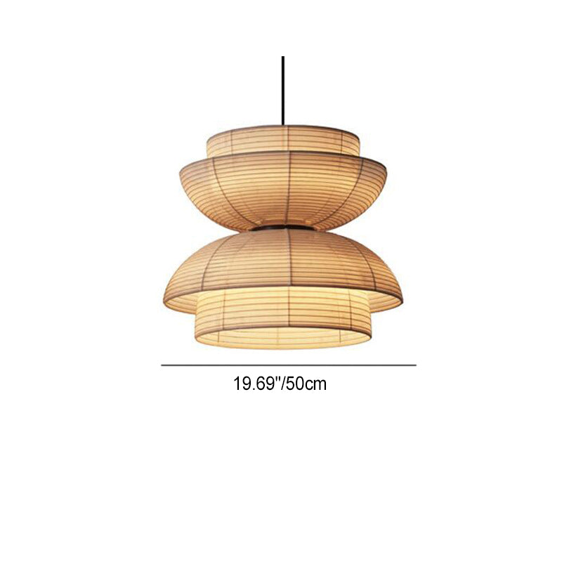 Traditional Japanese Semi-Circular Bowl Fabric Iron 1-Light Pendant Light For Living Room