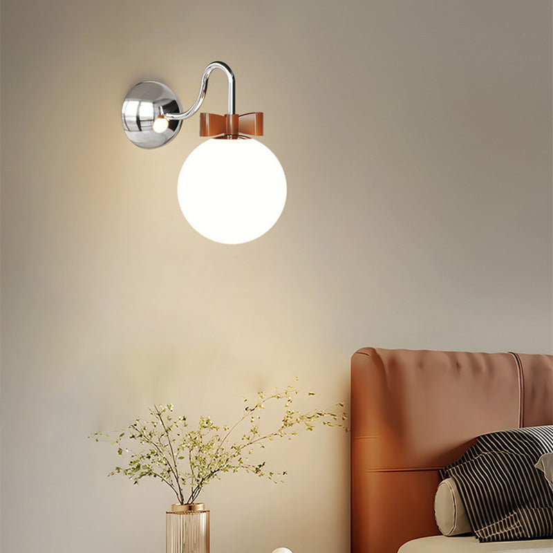 Modern Minimalist Bow Pumpkin Orb Glass Iron LED Wall Sconce Lamp For Bedroom