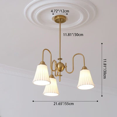 Traditional French Branch Pleated Round Ceramic Iron 3/5 Light Chandelier For Living Room