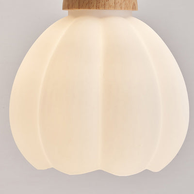 Traditional Japanese Pumpkin Bend Round Glass Rubberwood Hardware 1-Light Wall Sconce Lamp For Living Room