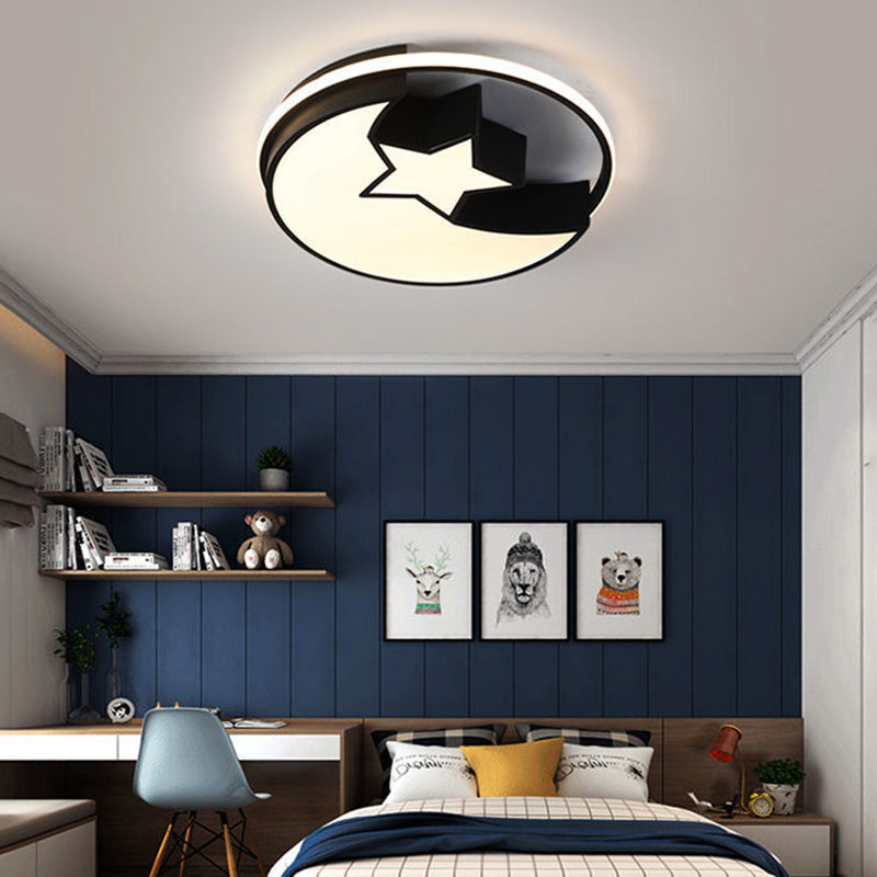 Modern Minimalist Star Crescent Circle Acrylic Aluminum Iron LED Flush Mount Ceiling Light For Bedroom