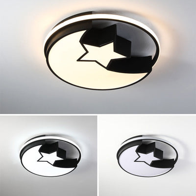 Modern Minimalist Star Crescent Circle Acrylic Aluminum Iron LED Flush Mount Ceiling Light For Bedroom