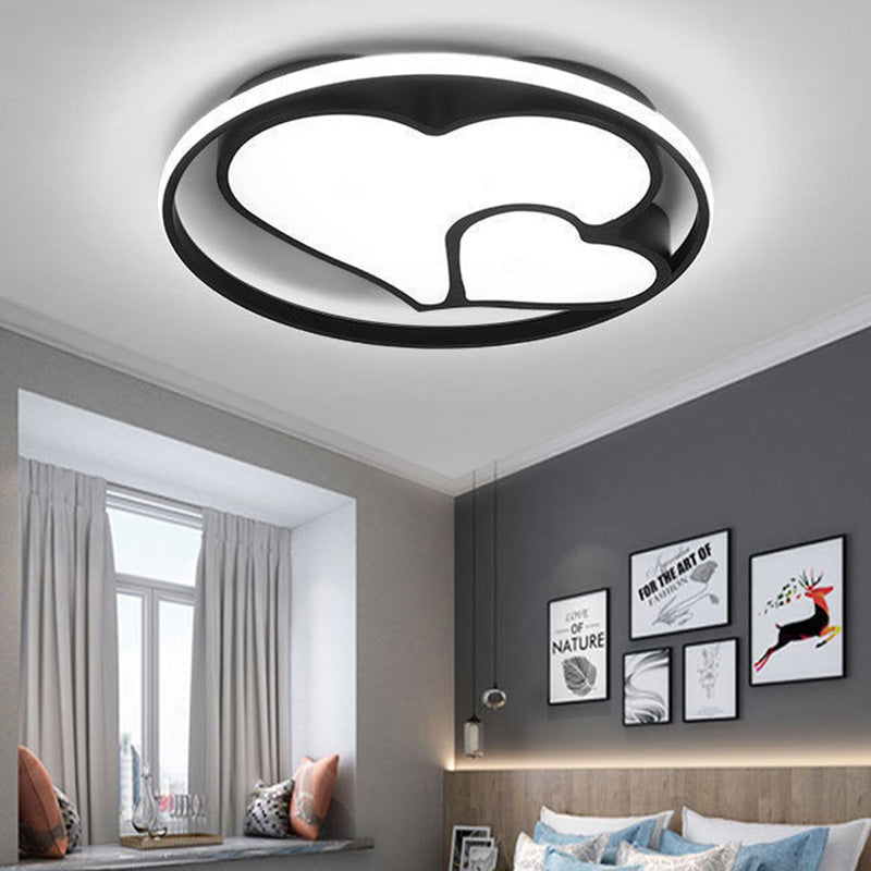 Modern Minimalist Round Heart Circle Acrylic Iron LED Flush Mount Ceiling Light For Bedroom