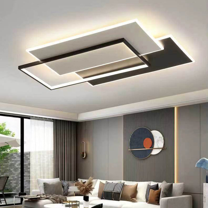 Modern Minimalist Square Rectangle Round Acrylic Iron LED Flush Mount Ceiling Light For Living Room