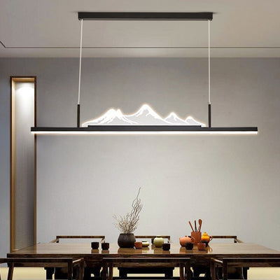 Traditional Chinese Long Strip Mountain Water Acrylic Aluminum LED Island Light Chandelier For Living Room