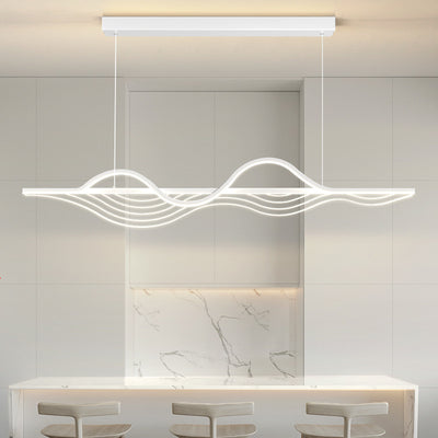 Contemporary Creative Line Long Curved Silicone Hardware LED Island Light Chandelier For Living Room