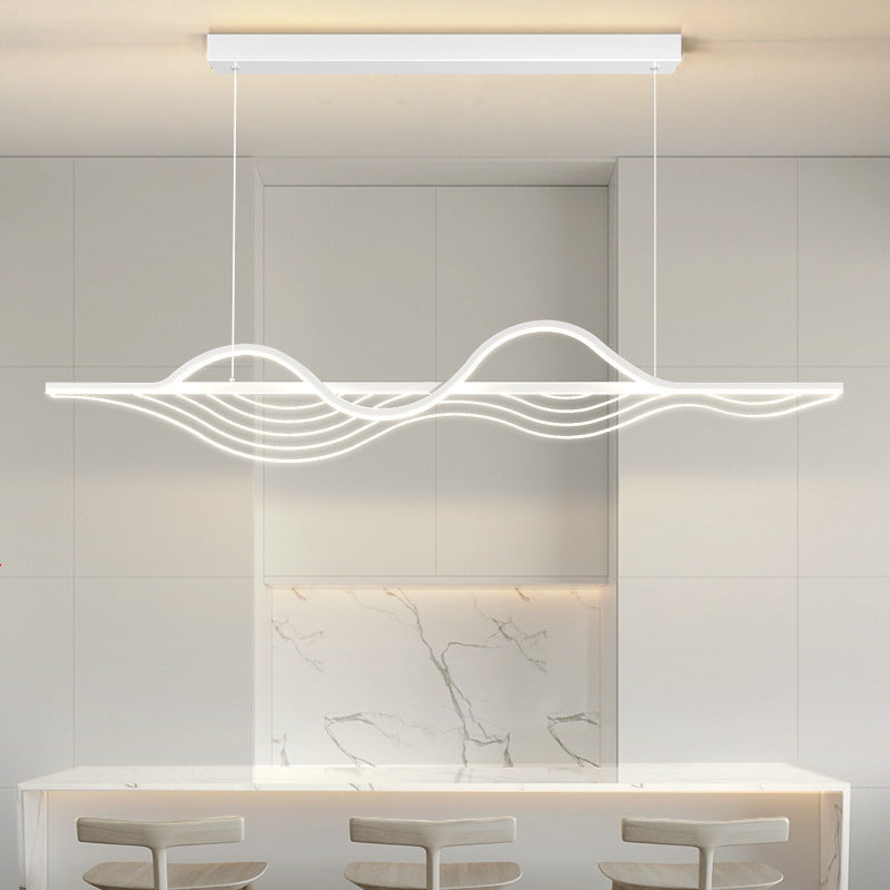 Contemporary Creative Line Long Curved Silicone Hardware LED Island Light Chandelier For Living Room