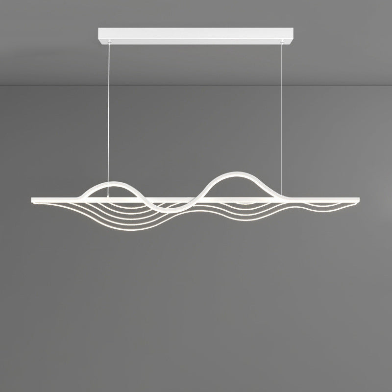 Contemporary Creative Line Long Curved Silicone Hardware LED Island Light Chandelier For Living Room