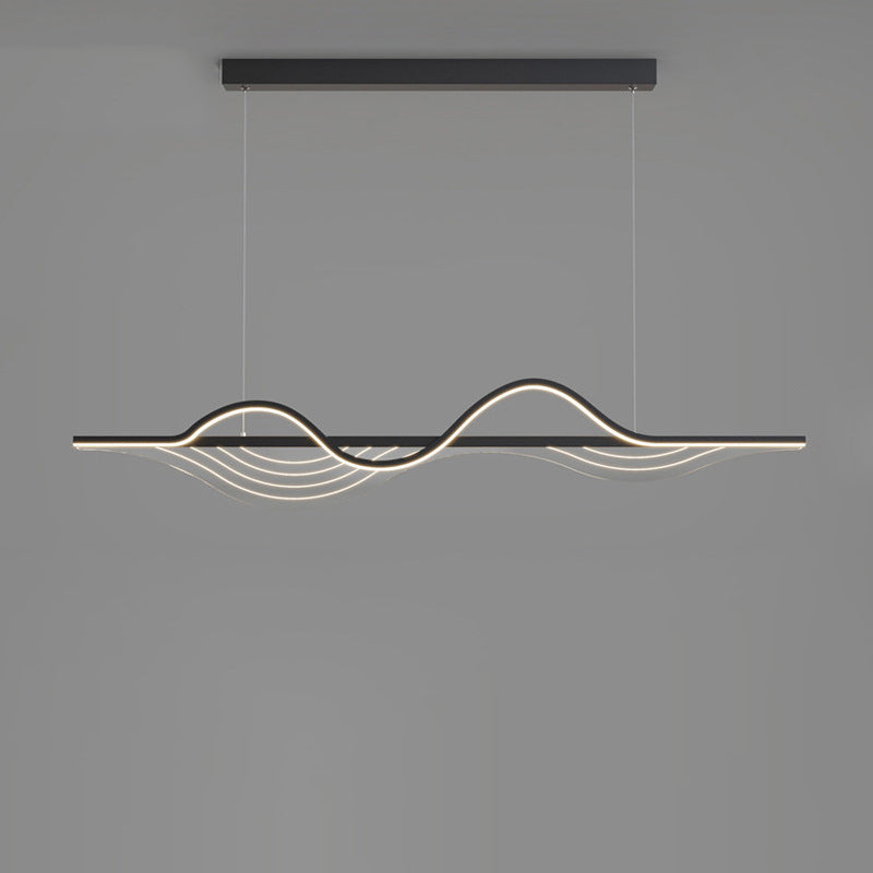 Contemporary Creative Line Long Curved Silicone Hardware LED Island Light Chandelier For Living Room