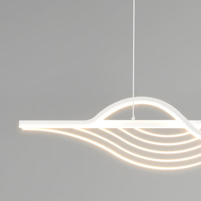 Contemporary Creative Line Long Curved Silicone Hardware LED Island Light Chandelier For Living Room