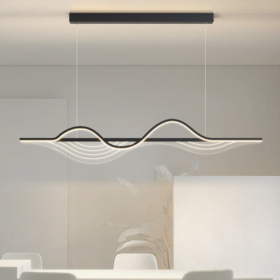 Contemporary Creative Line Long Curved Silicone Hardware LED Island Light Chandelier For Living Room