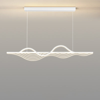 Contemporary Creative Line Long Curved Silicone Hardware LED Island Light Chandelier For Living Room