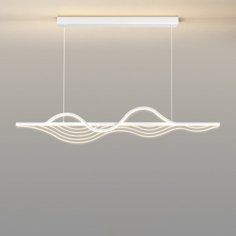 Contemporary Creative Line Long Curved Silicone Hardware LED Island Light Chandelier For Living Room