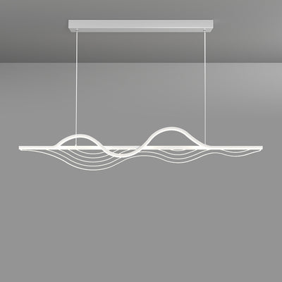 Contemporary Creative Line Long Curved Silicone Hardware LED Island Light Chandelier For Living Room