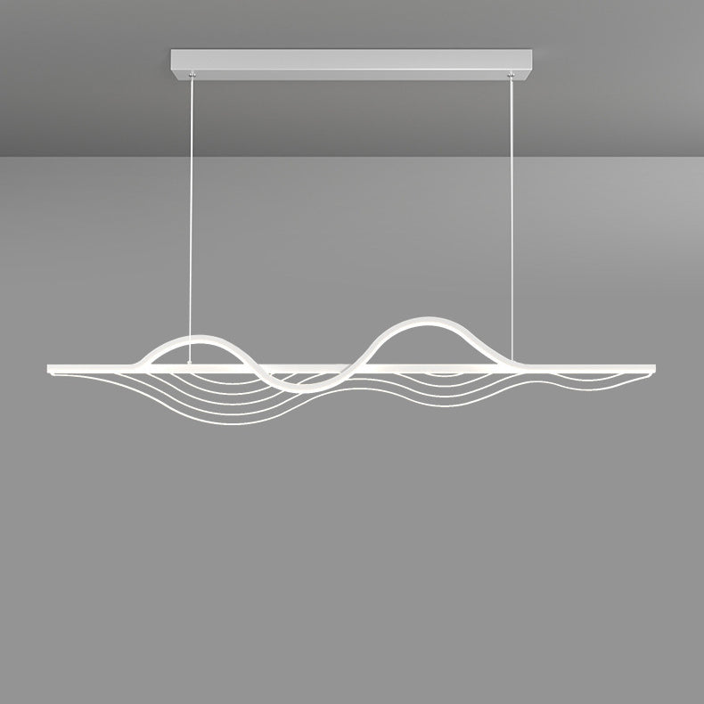 Contemporary Creative Line Long Curved Silicone Hardware LED Island Light Chandelier For Living Room