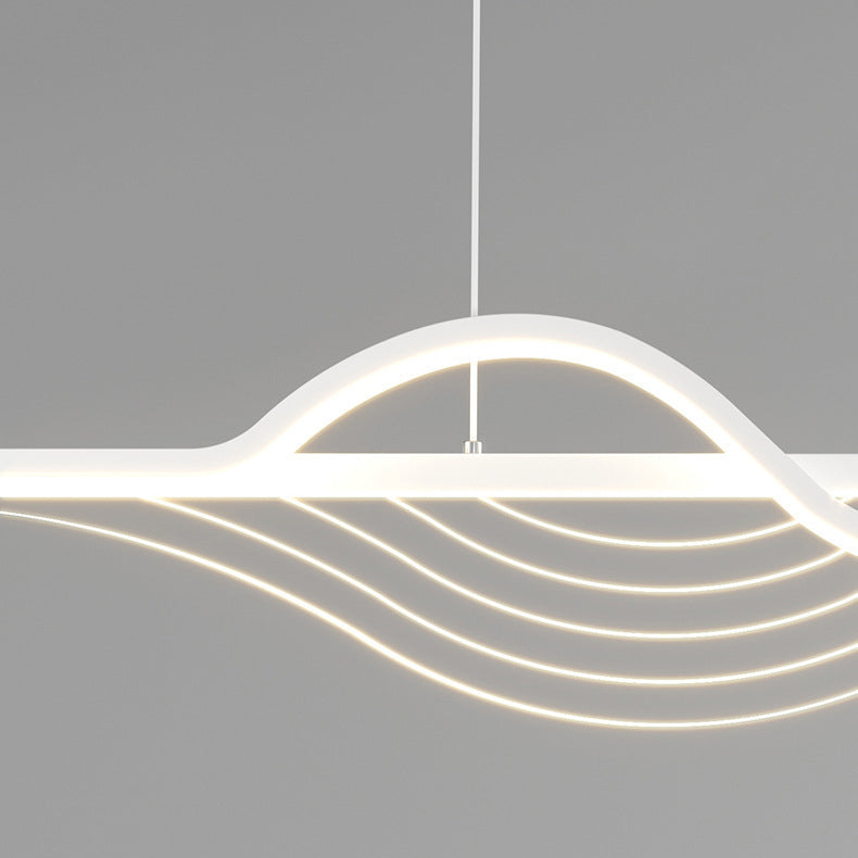 Contemporary Creative Line Long Curved Silicone Hardware LED Island Light Chandelier For Living Room